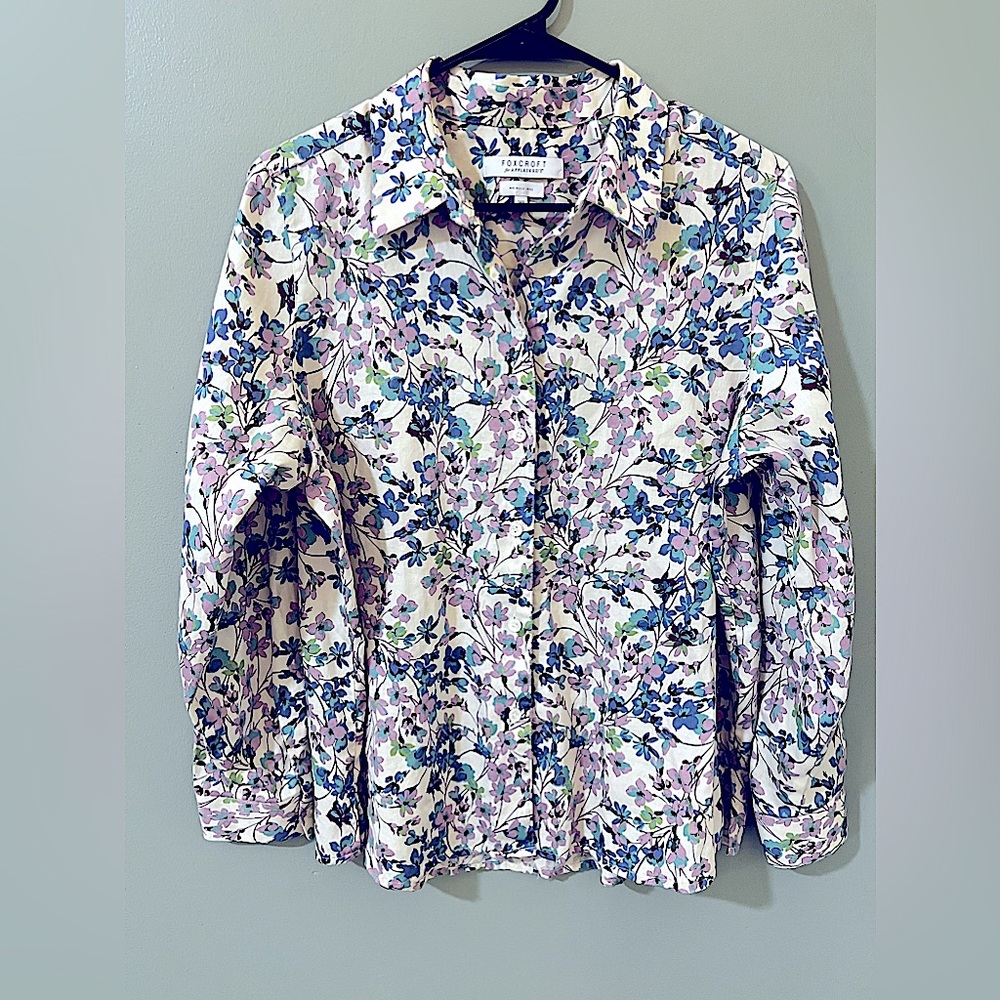 Foxcroft Cream Long Sleeve Button Down Shirt Relaxed Fit